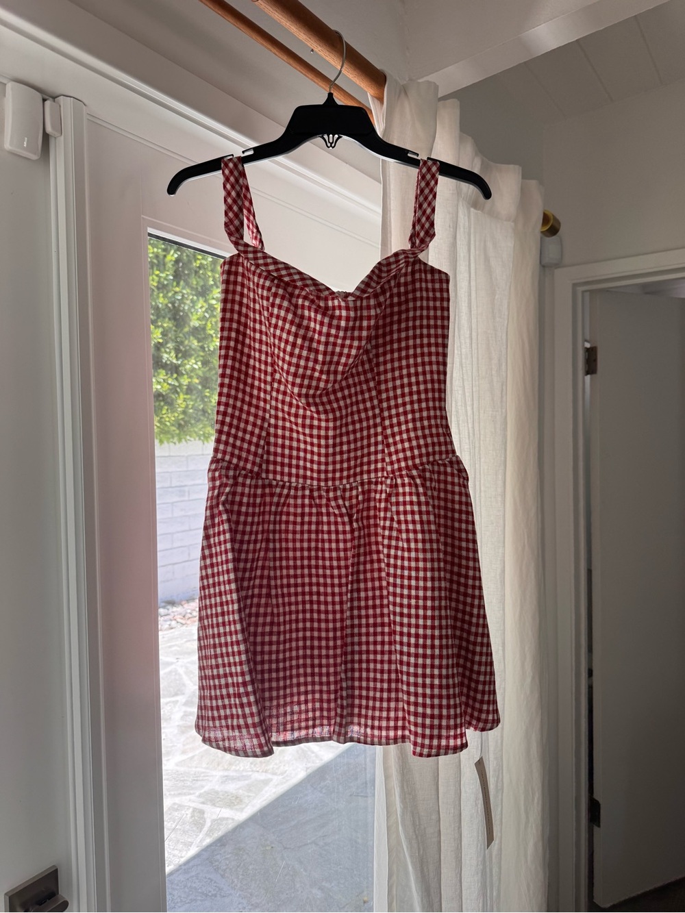 Reformation Sora Linen Mini Dress in Red and White Gingham - Picture 7 of 9